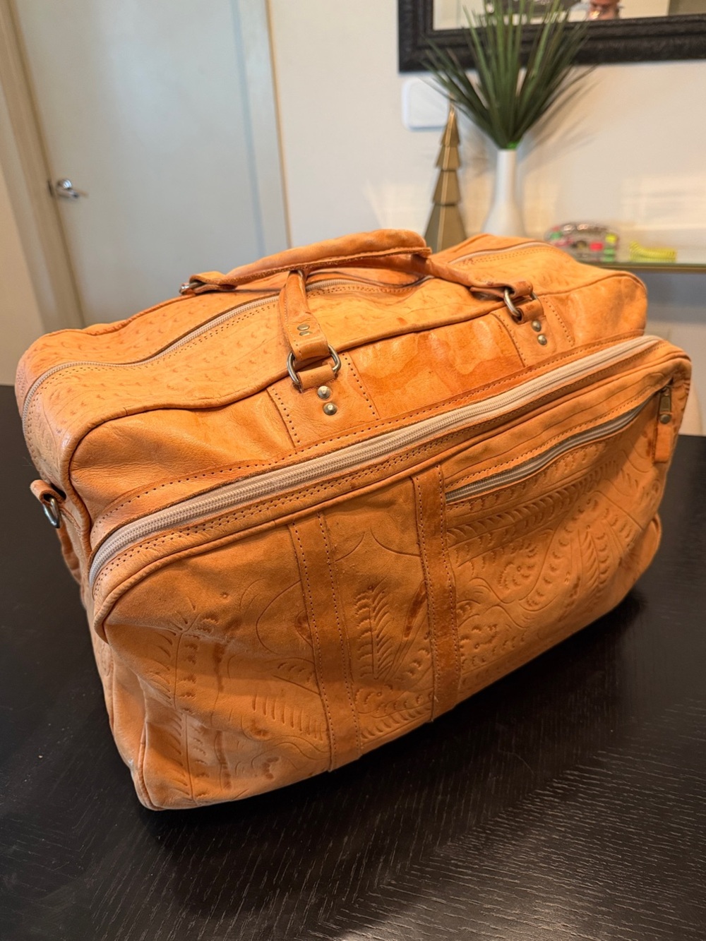 Handmade Tan Leather Travel/Weekender Bag from Oaxaca Mexico